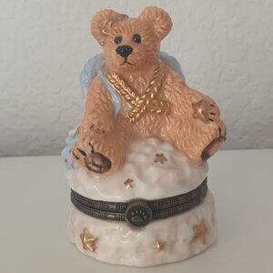VINTAGE BOYD'S BEARWARE CLARENCE ANGEL BEAR TRINKET BOX WITH BABY BEAR 1E/890